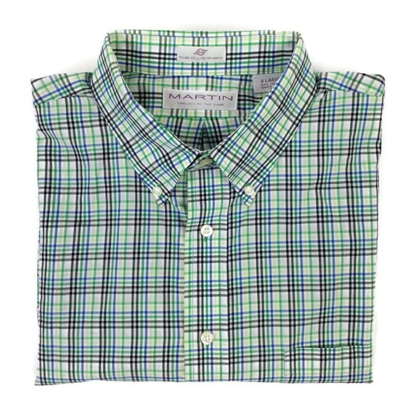 Martin The Club Shirt Green Blue White Plaid Long Sleeve Button Up Shirt Mens XL - Picture 11 of 11